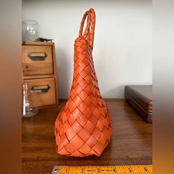 Dragon Diffusion Santa Croce Small Orange Woven Leather Tote - Picture 4 of 9